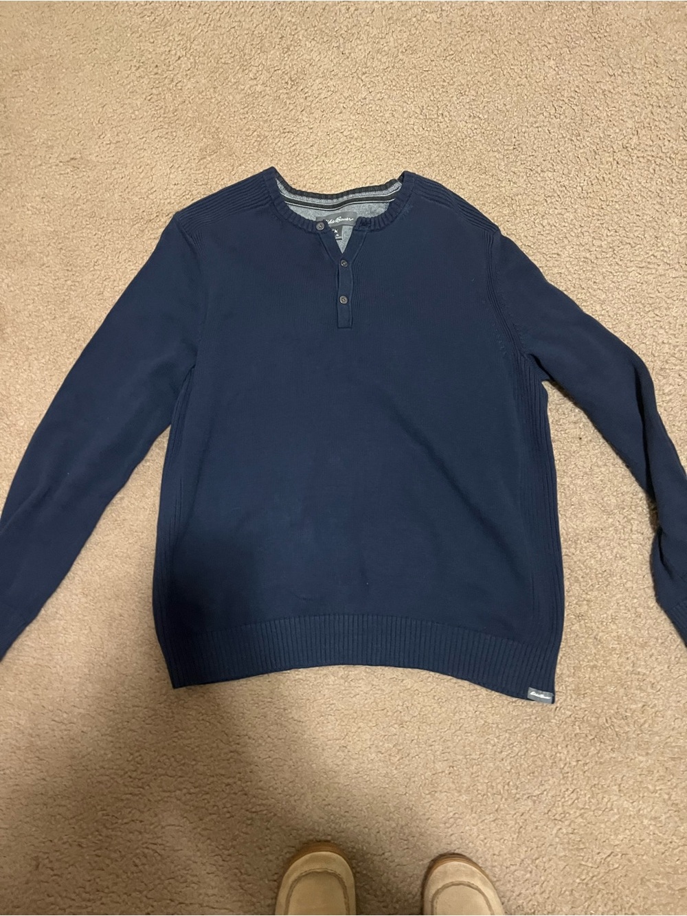Eddie Bauer Sweater Mens  size XL navy 1/4 button up Pullover